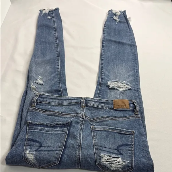 American Eagle Outfitters Medium Blue Ripped Skinny Jeans - Image 3