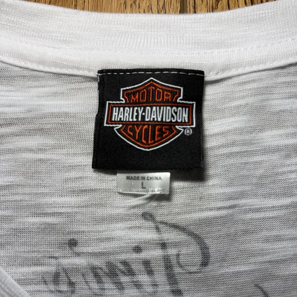 Harley-Davidson White Slub Graphic Tee Rhinestone Live to Ride Florida‎ Womens L - Image 4