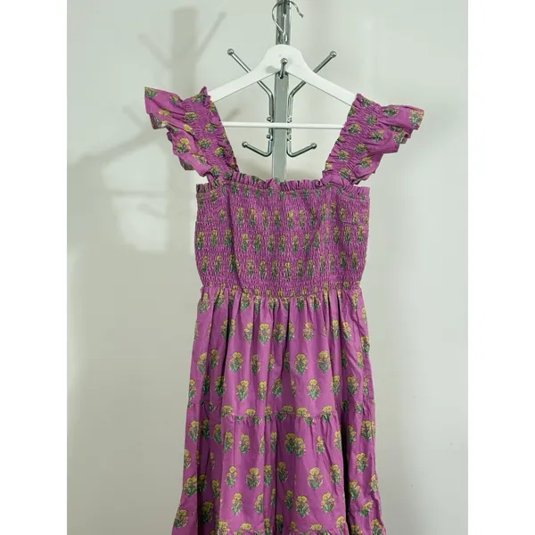 Ultramarine Floral Smocked Tiered Midi Dress Cottagecore Boho Peasant L NWT - Image 4