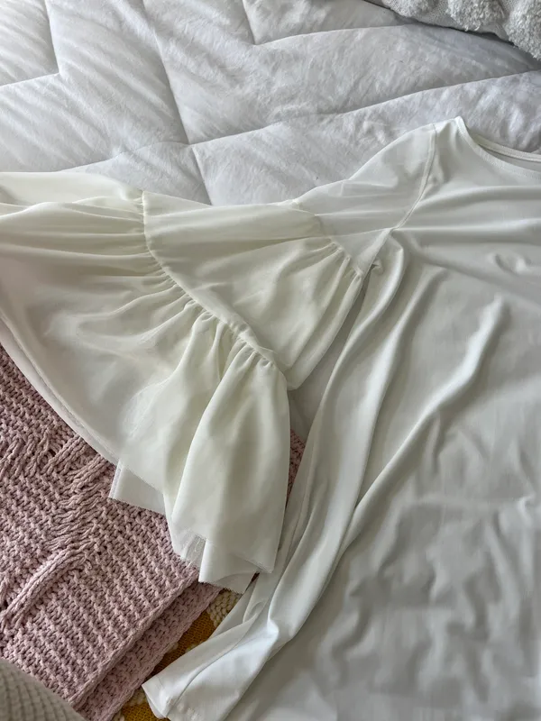 Dillard's White Longsleeve With Flowy Mesh Sleeves - Image 6
