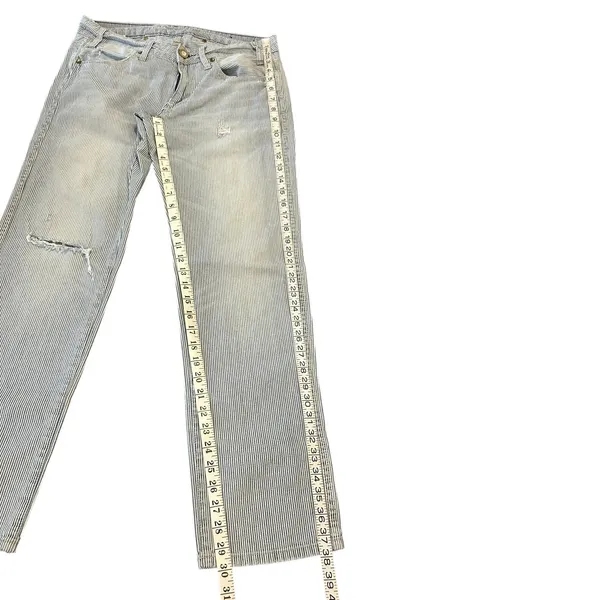 American Eagle Hickory Stripe Jeans Distressed Workwear Railroad Americana Y2K - Image 7