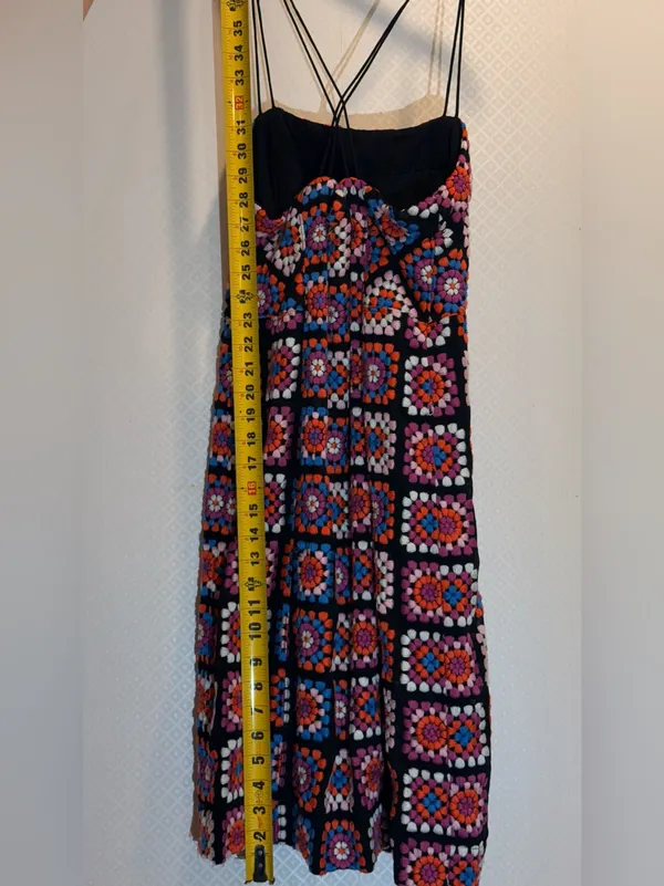 Anthropologie Granny Square Black Multi Crochet-Pattern Midi Dress Embroidered - Image 13