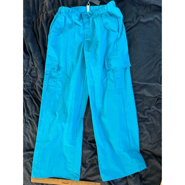 Tractr Girls Blue Nylon Cargo Pants Wide Leg Utility Size 14 23718-C2YB - Image 4