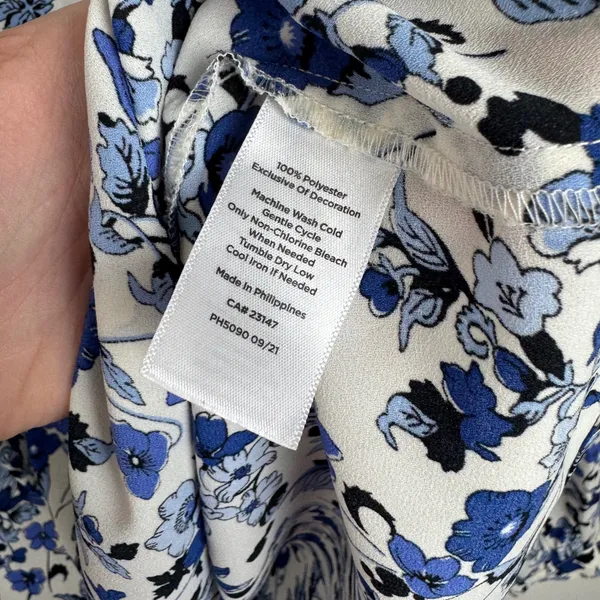 Talbots Floral Button Down Shirt Small‎ Blue Cottage Preppy Office Lightweight - Image 6