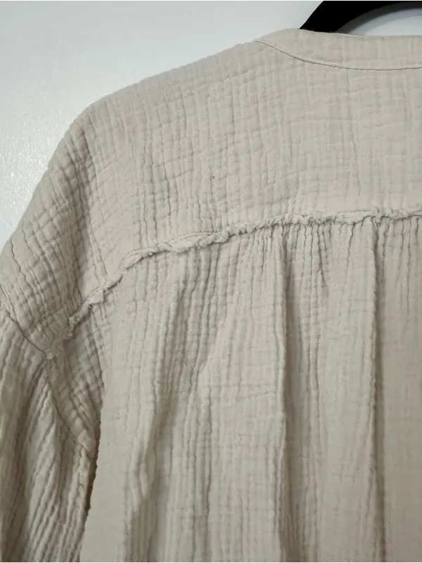 Free People Textured Cotton Long Sleeve Button Blouse Womens Medium Cream - Image 6