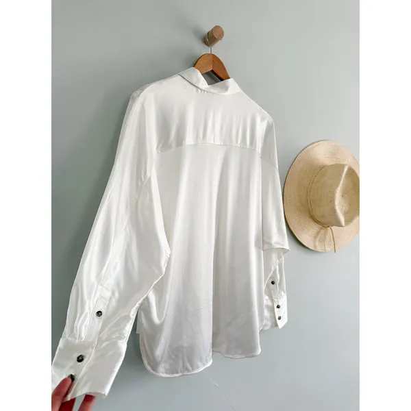Madewell | NWOT Satin Dolman Button-Up Shirt Winter‎ White | Sz M - Image 10