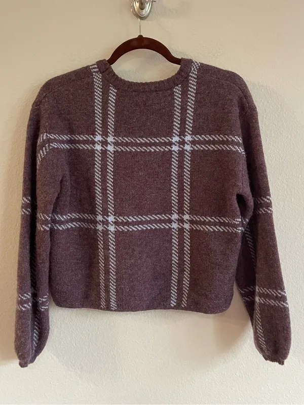 Z Supply Solange Plaid Puff Sleeves Pullover Sweater Size Small - Image 5