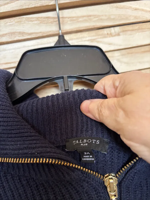 Talbots Navy Ribbed Half-Zip Sweater with Gold Zipper 3X - Image 3