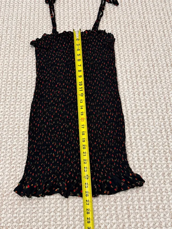 Free People Bella Black Floral Print Smocked Bodycon Mini Dress Large - Image 7
