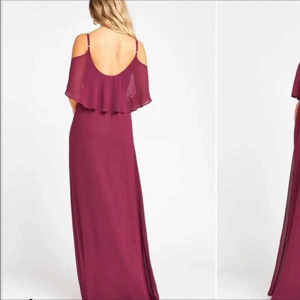 Show Me Your Mumu Caitlin Ruffle Maxi Dress Gown Burgundy Maroon Bridal Long v6x - Image 5