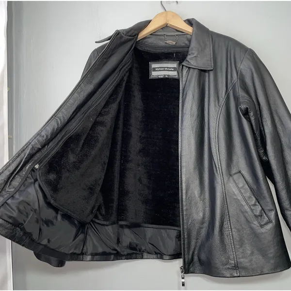 Michael Michelle Genuine Leather Jacket Women Size XL Black Coat Removable Liner - Image 4