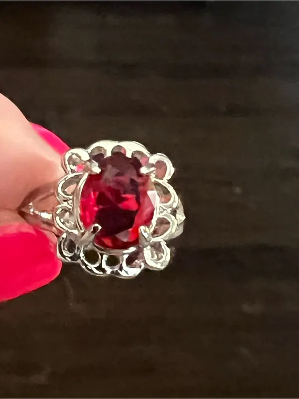 Women’s Titanium Steel Silver w/ Dazzling Gemstone Size 6 Red - Image 3