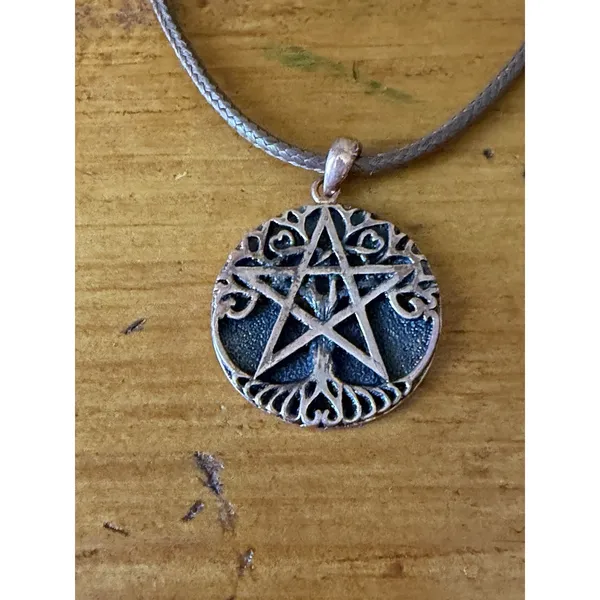 Pentacle Pendant Necklace Pagan Wiccan Celtic Symbol Brown Cord Necklace - Image 4