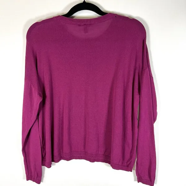 Eileen Fisher 100% Organic Linen Women's Purple Long Sleeve Sweater Size‎ Large - Image 5