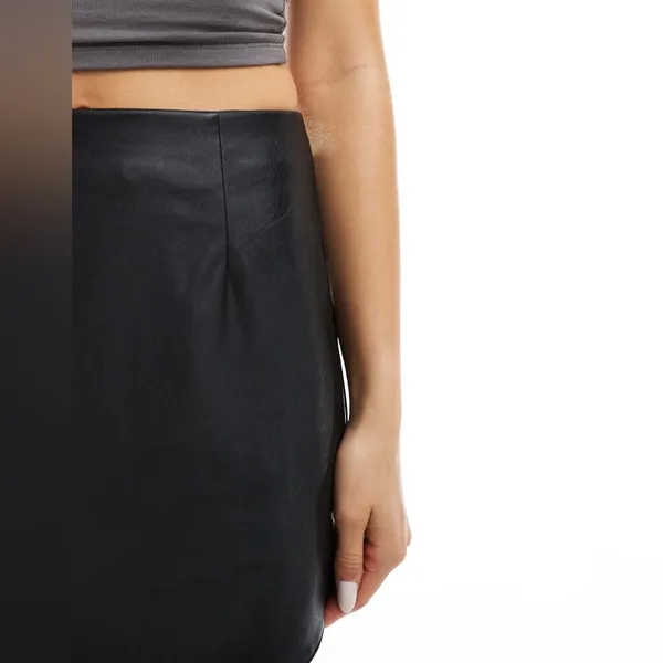 ASOS Black Faux Leather Mini Skirt Curved‎ Hem - Image 4
