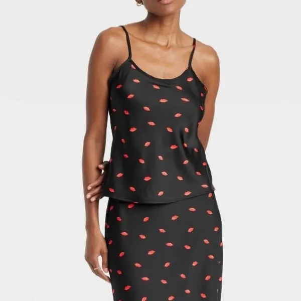 A New Day Women Black Red Lips Print Cami Tank Top Size XS‎ - Image 4