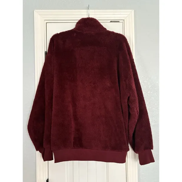 Express‎ One Eleven Fleece Pullover Women Medium Burgundy Excellent Sherpa Zip - Image 6