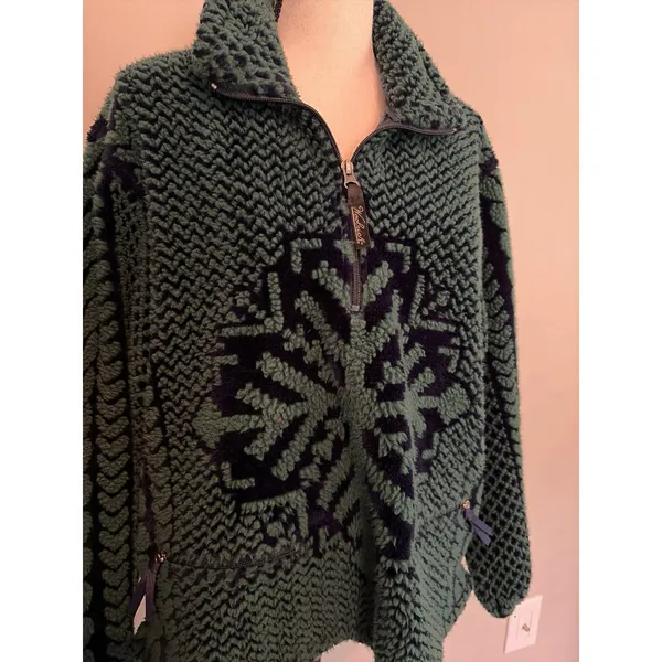 vintage Woolrich green and dark green Nordic snowflake-pattern high-pile fleece - Image 2
