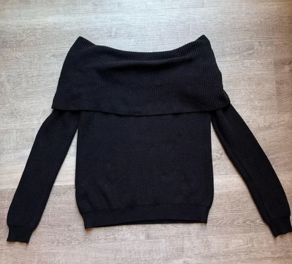 Lovers + Friends Vylete Off The Shoulder Cotton Ribbed Black Sweater Size M - Image 5