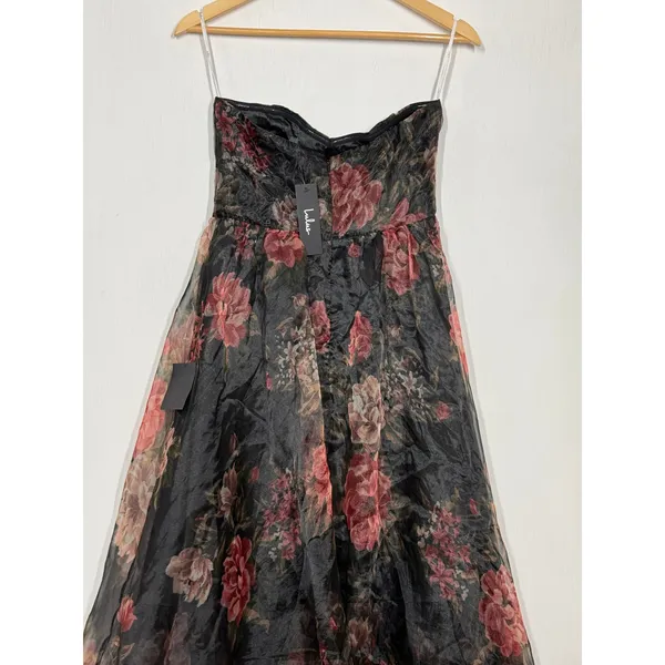 Lulus Truly Extraordinary Dress Women's Small Black Floral Organza Strapless NWT - Image 9