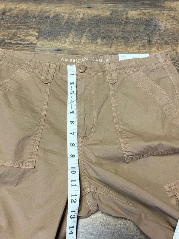 NEW American Eagle Baggy Jogger Womens 14 Short Tan Cargo Utility Pants Stretch - Image 6