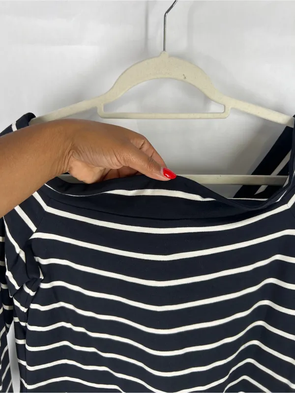 LOFT Navy & White Striped Wide Boatneck‎ Top - Image 4
