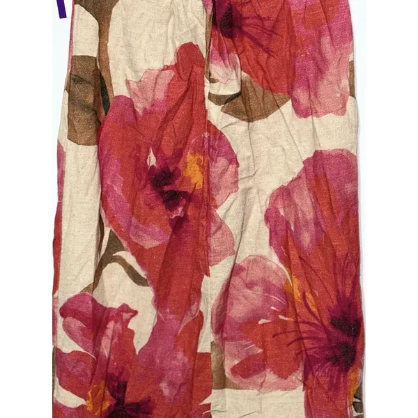 NWT Anthropologie Pink Red Floral Linen Cotton Strapless Maxi Dress Size XXS 2XS - Image 5