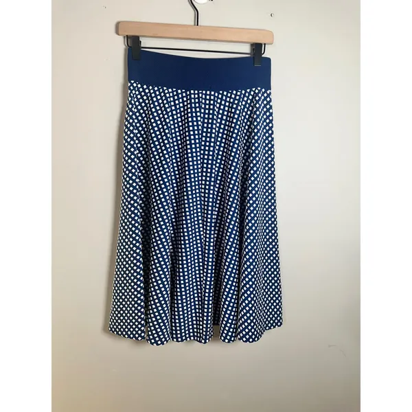 Marc Bouwer Unlimited Blue White Grid A-Line Midi Skirt Neon Yellow Zipper XS - Image 3