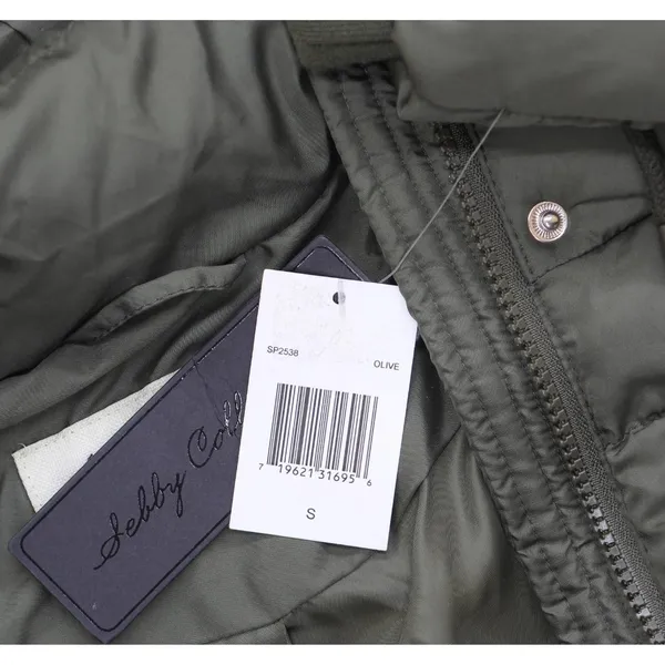 Sebby Collection Womens Long Belted Puffer Coat with Hood Jacket Olive Green S - Image 4