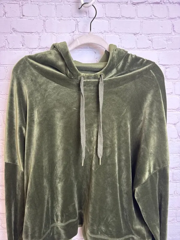 Offline by Aerie oversized pullover active hoodie velour olive green size XL - Image 3