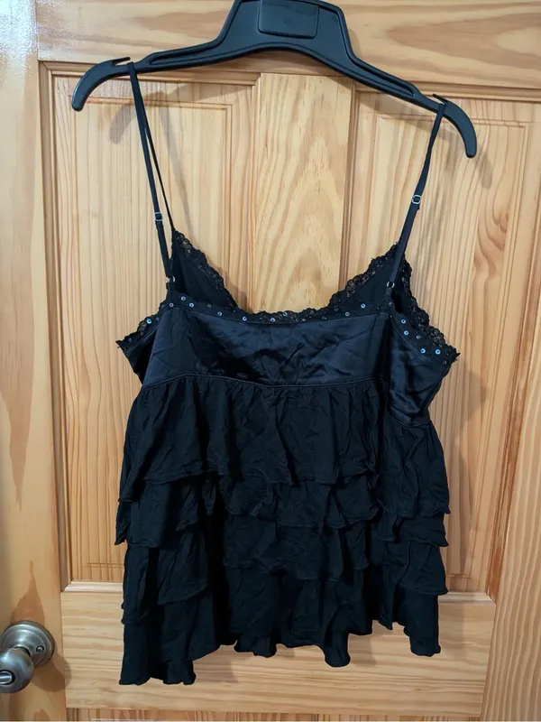 Calvin Klein Jeans Black Sequin Ruffle Cami Top XL - Image 2