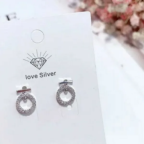 Circle‎ CZ Stud Earrings | White Gold Plated Silver - Image 3
