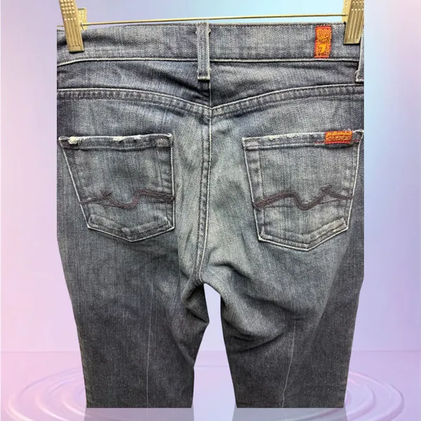 7 for all Mankind Bootcut Flared Jeans Women Size 26 Blue Distressed+Stretch - Image 3