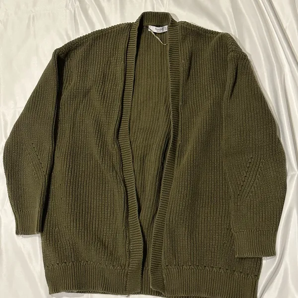 MANGO cotton knit cardigan in dark green - Image 5