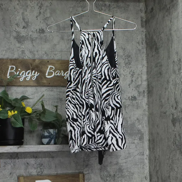Bar III Womens Lined Printed Zip-Back Tank Top Zebra Black Multi S - Image 2