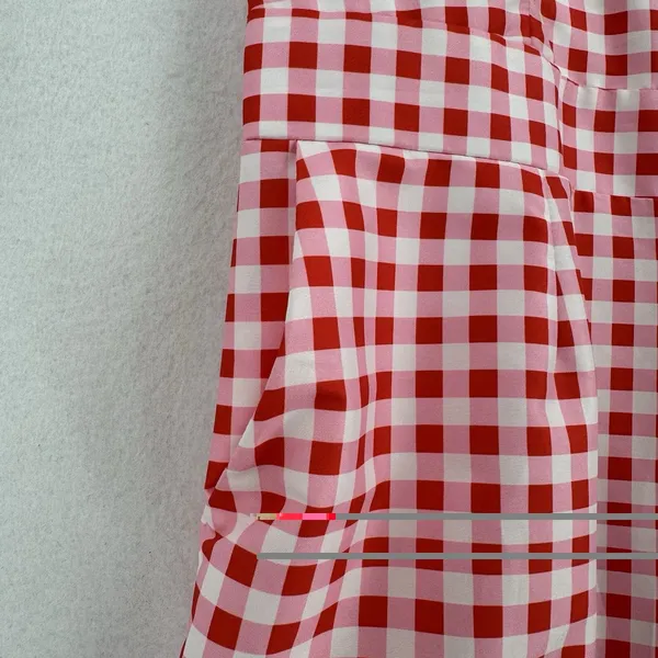 Red Pink Gingham Wide Leg Overall Jumpsuit Women L Button Hem Cottagecore Picnic - Image 6