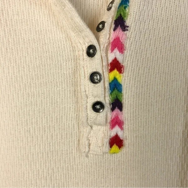 Free People We the‎ Free Ivory White Rainbow Thermal Henley Long Sleeve Tee XS - Image 5