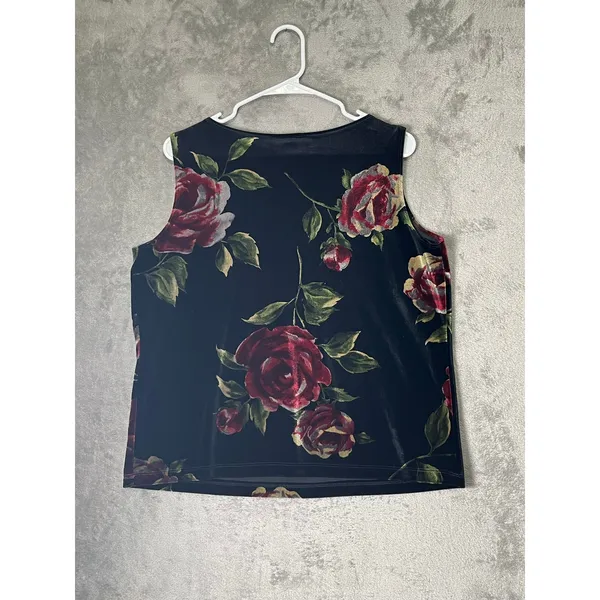 Vintage 90s Whimsigoth Dark Floral Rose Velvet Tank Top and Wide Leg Pants Set L - Image 4