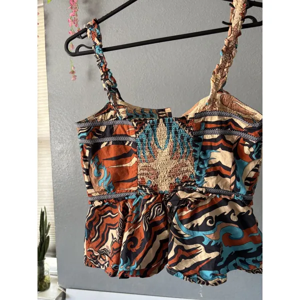 CHUFY Kathmandu Heights Organic Cotton Printed Peplum Tank Top - Image 3