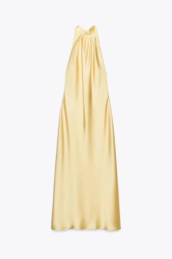 Zara butter Yellow Backless Halter maxi Dress holiday evening wedding - Image 13