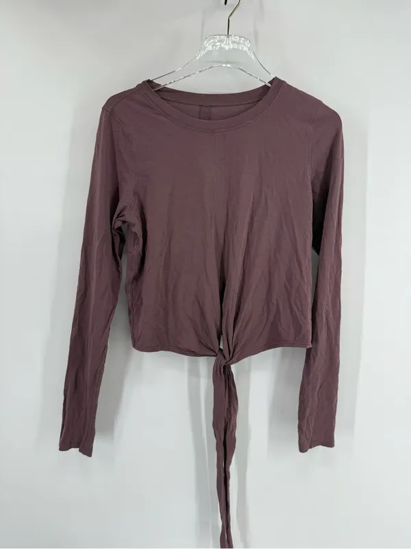 Lululemon Time‎ to Restore Long Sleeve Tie Cropped Top Antique Bark Purple - Image 4