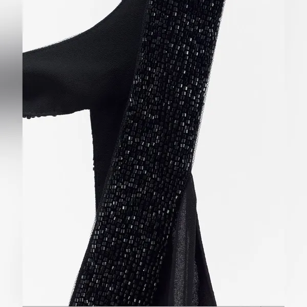 Zara Women'S V-Neck Open Back Applique Long Beaded Dress Black New 5919/906 Sz S - Image 3