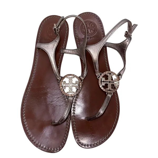 Tory Burch‎ Sling Gold Logo Sandals Size Women's 9 M - Image 4