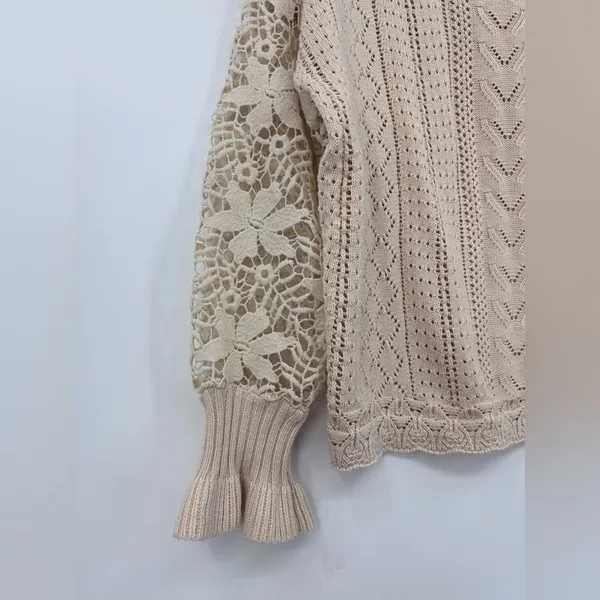 Elegant tan boho lace crochet sweater - Image 7