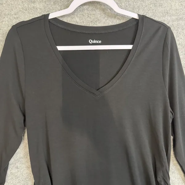 Quince Size-M Maternity Long Sleeve Top Black Tencel Lyocell Ruched V-Neck - Image 8