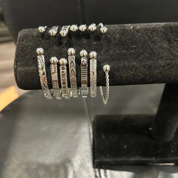7 Elegant Silver adjustable Bangle Set with design - Image 6