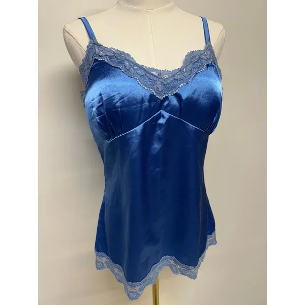 Y2K Blue Satin Babydoll Lace Trim Cami Top‎ Coquette Lingerie Fairy Indie Sleaze - Image 2