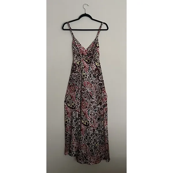 Zara Maxi Dress Multicolor floral and paisley print SZ M V-neck, Spaghetti Strap - Image 5