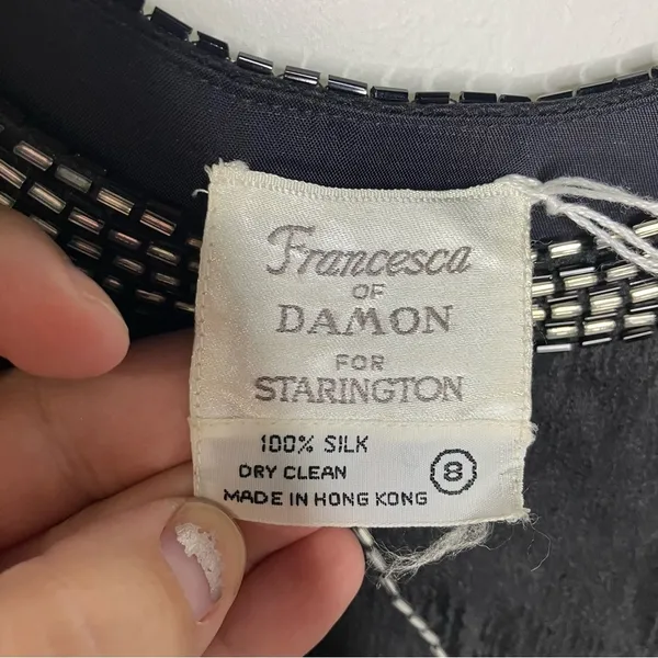 Francesca of Damon for starington‎ black beaded silk dress size 8 - Image 5