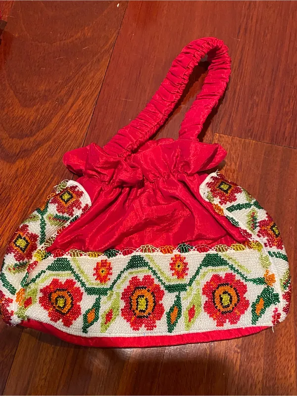 Women’s Red Two-Piece Skirt Mexican handmade Set Floral Trim, bag may fit Sz S/M - Image 10